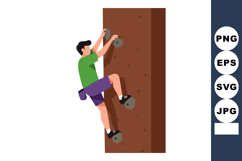 Man Rock Climbing on Indoor Wall with Green Shirt and Purple Product Image 1