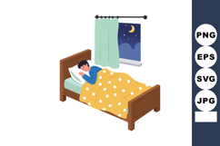 Man sleeping peacefully in bed under yellow polka dot blanke Product Image 1