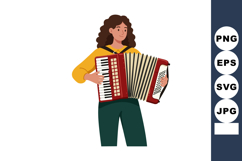 Woman Playing Red Accordion Musical Instrument with Yellow S Product Image 1