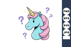 Blue and Pink Unicorn Head with Question Marks Cute Magical Product Image 1