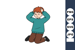 Young boy kneeling holding head with hands cartoon vector il Product Image 1