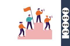 Group of People Climbing Steps with Flag and Megaphones for Product Image 1