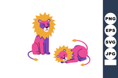 Two colorful lions sitting and lying down cartoon style vect Product Image 1