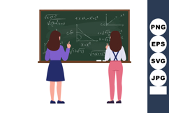 Female students solving algebraic equations on classroom cha Product Image 1