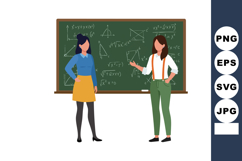 Two women teaching math formulas on classroom blackboard vec Product Image 1
