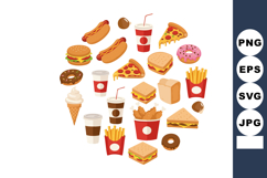 Fast food icons collection with burgers pizza fries and drin Product Image 1