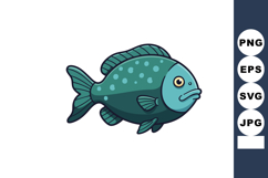 Cartoon style green fish with blue spots underwater aquatic Product Image 1