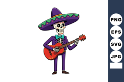 Skeleton musician playing guitar in purple suit and sombrero Product Image 1