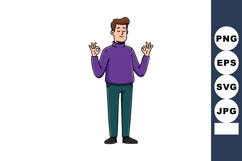 Calm man meditating in purple sweater with hands in zen gest Product Image 1