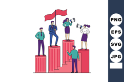Business team standing on podiums with leadership flag and m Product Image 1