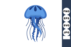 Blue jellyfish vector illustration with long tentacles in si Product Image 1