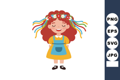 Girl with red hair wearing yellow dress and blue apron with Product Image 1