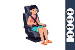 Child wearing seatbelt sitting in car seat safety illustrati Product Image 1