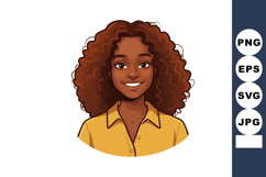 Smiling young woman with curly hair wearing yellow shirt fri Product Image 1