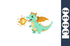 Cute cartoon baby dragon breathing fire vector illustration Product Image 1