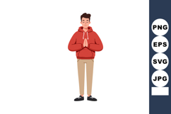 Young man meditating with hands in prayer gesture wearing re Product Image 1