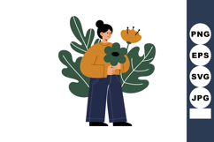 Woman holding flowers with green leaves background vector il Product Image 1