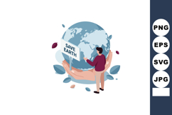 Save Earth Environment Awareness Illustration with Man Holdi Product Image 1