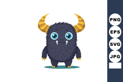 Cute furry monster with big blue eyes and yellow striped hor Product Image 1