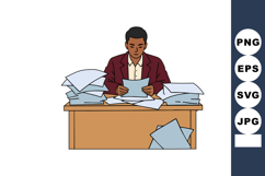 Man in Burgundy Jacket Sorting Papers at Office Desk Vector Product Image 1