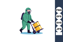 Worker in Protective Suit Pushing Yellow Barrel Trolley Safe Product Image 1