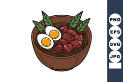 Bowl of beef stew with boiled eggs and green leaves vector i Product Image 1