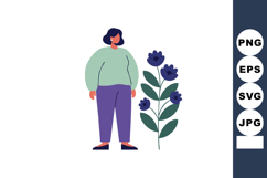 Woman standing next to purple flower plant vector illustrati Product Image 1