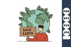 Save Earth Environmental Awareness Illustration with Man Hol Product Image 1