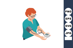 Woman measuring blood pressure with digital monitor healthca Product Image 1