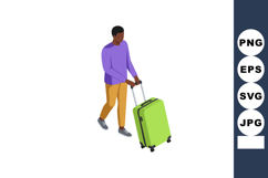 Man Walking with Green Suitcase Travel Luggage Vector Illust Product Image 1
