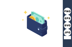 Wallet with money and gold coin vector illustration in navy Product Image 1