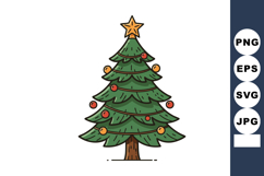 Christmas tree decorated with red and orange balls and golde Product Image 1