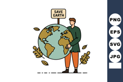 Man Holding Earth Globe with Save Earth Sign Environmental A Product Image 1