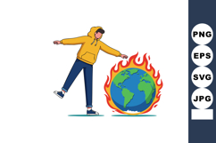 Person Kicking Burning Earth Globe Environmental Crisis Illu Product Image 1