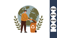 Man Recycling Waste with Earth Globe Background Environmenta Product Image 1