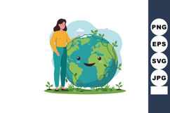 Woman Standing Next to Smiling Earth with Green Plants Growi Product Image 1
