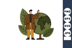 Man standing next to green globe and large leaves environmen Product Image 1
