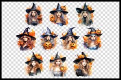 10 Halloween Witch with Pumpkin Watercolour Sublimation Product Image 2