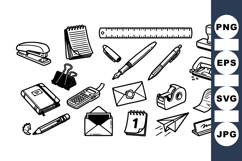 Hand Drawn Office Supply Vector Clipart Bundle Set Product Image 1