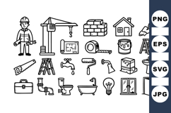 Hand Drawn Construction Tools Vector Bundle Set Product Image 1