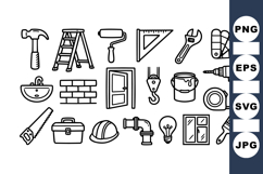 Black Line Construction Tools Vector Clipart Set Product Image 1