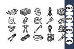 Black Outline Construction Tools Vector Clipart Set Product Image 1
