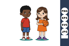 Two kids standing side by side with basketball girl and boy Product Image 1