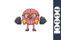 Brain character lifting weights with glasses and sneakers ex Product Image 1