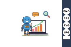Friendly blue robot with speech bubble and magnifying glass Product Image 1