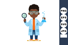 Young scientist child holding magnifying glass and chemistry Product Image 1