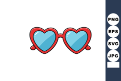 Heart shaped sunglasses with red frame and blue lenses vecto Product Image 1