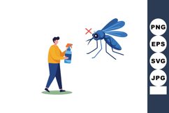 Man spraying insecticide to kill large mosquito vector illus Product Image 1