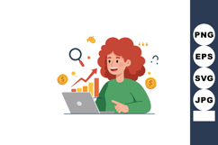Red haired woman working on laptop with financial graph and Product Image 1