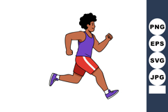 Runner in purple tank top and red shorts jogging actively on Product Image 1